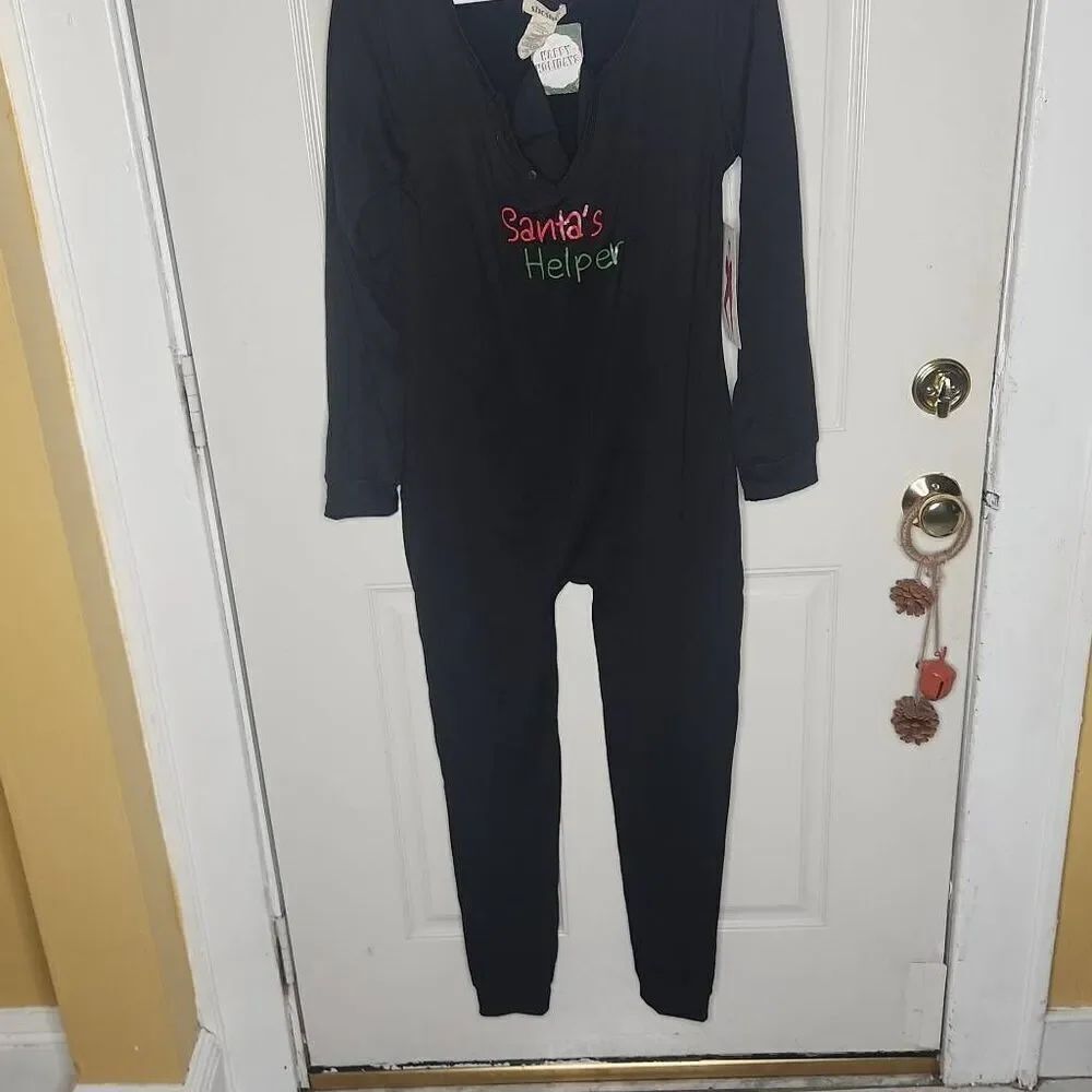 ShoSho Santa's Helper Christmas Holiday one piece sleepwear & headband women's s